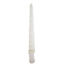 VELA PALITO BRANCA TORNEADA C/FIO DOURADO
