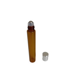VIDRO ROLLON AMBAR 10ML COM TAMPA PRATA