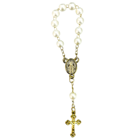 MINI TERÇO PÉROLA COM DOURADO C/12 UNIDADES